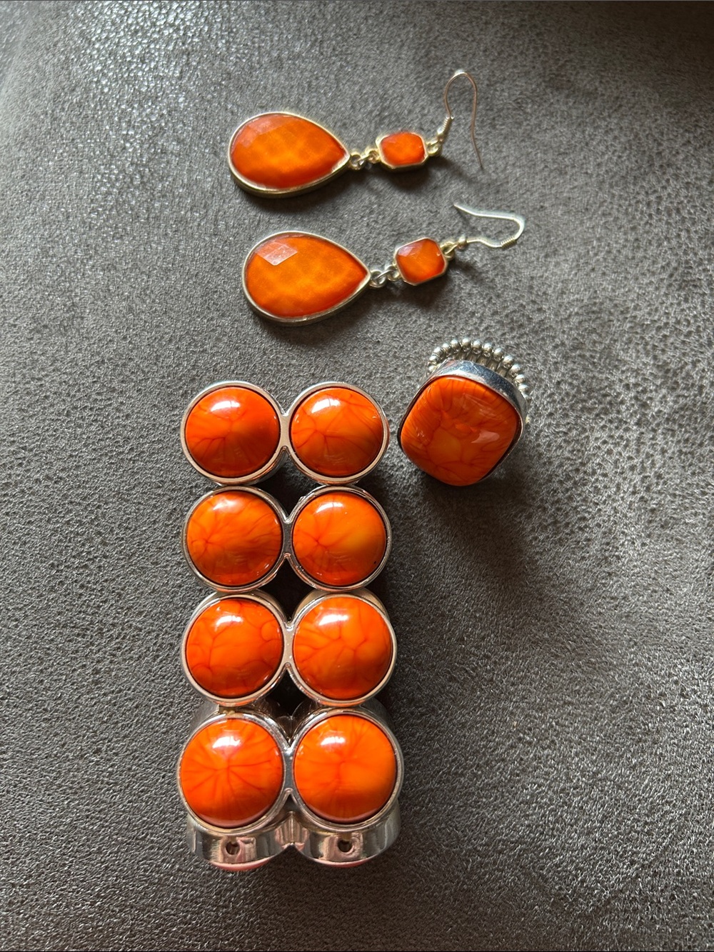 Orange Stone Stretch Bracelet and Earring Set - Women Jewelry.